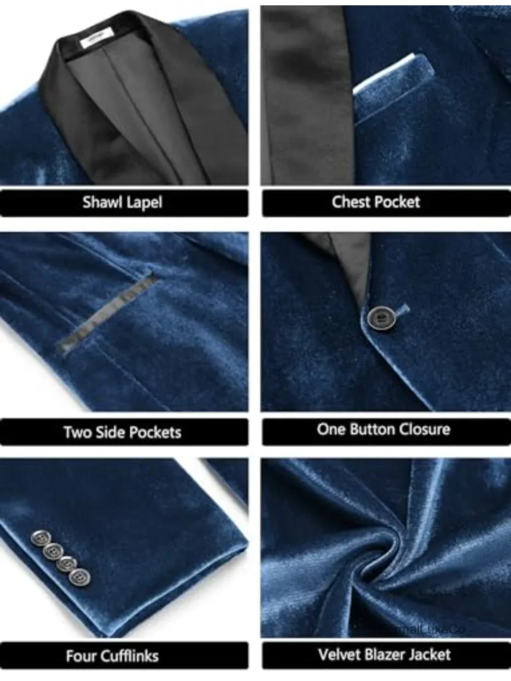 Men's Velvet Tuxedo Jacket One Button Slim Fit Shawl Collar Wedding Blazer